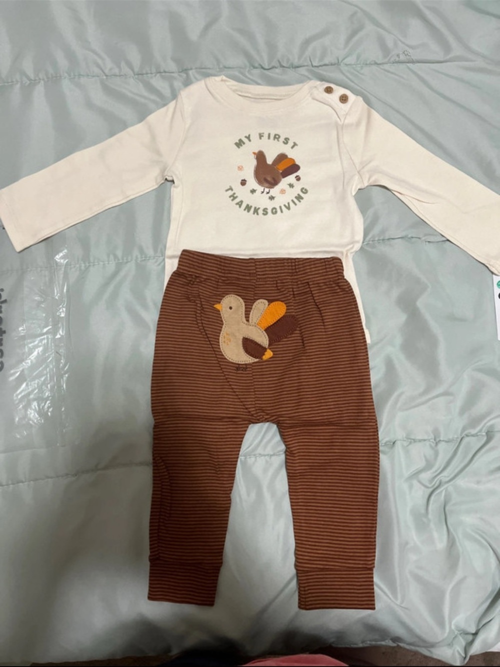 Carter's Cream & Brown Thanksgiving Turkey One-Piece Set